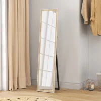 HOMCOM Espejo de Cuerpo Entero 157x37 cm con Marco Bicolor Espejo de Pie Inclinado o Colgante Blanco y Natural(m-9)
