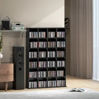HOMCOM Meuble de rangement multimédia 456 CD/ 336 DVD - bibliothèque en bois avec étagères réglables, 89 x 130,5 cm, noir(m-8)