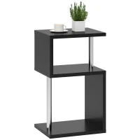 HOMCOM Mesa Auxiliar com Luz LED 3 Níveis Forma de S Prateleiras Abertas e Estrutura em Alumínio 44x38x75 cm Preto Brilhante(m-10)