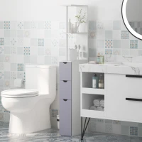 HOMCOM Etagère gain de place WC ou salle de bain 15L x 33l x 136H cm 3 niveaux 2 tiroirs et placard MDF métal blanc gris(m-7)