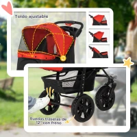 PawHut Carrito para Perros con 3 Ruedas Ventanas de Malla Cesta de Almacenaje y Correas de Seguridad 109,5x57,5x106,5 cm Rojo(m-7)