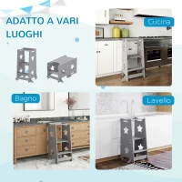 AIYAPLAY Scala Montessori Convertibile in Set Tavolo e Sedie con Barra di Sicurezza, in Legno, 60x44.5x86 cm, Grigio(m-7)