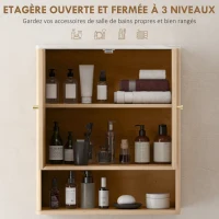 HOMCOM Armoire murale de salle de bain, meuble de rangement avec compartiment ouvert et étagère réglable, 60 x 18 x 70 cm chêne(m-4)