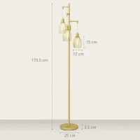 HOMCOM 3-Light Floor Lamp, 170cm Industrial Dimmable Standing Lamp with Steel Wire Cage Lampshades for Living Room, Bedroom, Dining Room, Study, Bulb Not Included, Gold Tone(m-3)