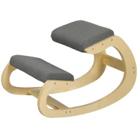 HOMCOM Cadeira Ergonómica de Joelhos com Almofadas Acolchoadas Estrutura de Madeira para Melhor Postura Escritório 55x85x55 cm Cinzento(m-11)