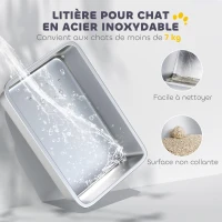 PawHut Maison de toilette pour chat bac à litière fermé bac acier inoxydable, nettoyage facile, 60,4 x 40,4 x 41,8 cm, blanc(m-4)