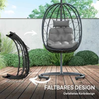 Outsunny Hängesessel Outdoor Hängesessel Egg Chair, wetterbeständig, inkl. Polster, 102 cm x 102 cm x 195 cm, Dunkelgrau(m-4)