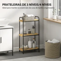 HOMCOM Estante de Casa de Banho de Bambu de 3 Níveis Estante de Armazenamento com 3 Prateleiras Ripas e Estrutura de Aço 41,5x21,5x77,5 cm Madeira e Preto(m-4)