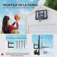 SPORTNOW Canasta de Baloncesto de Pared Tablero de Baloncesto con Panel Irrompible para Interior y Exterior 110x23x75 cm Negro(m-4)