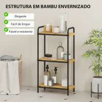HOMCOM Estante de Casa de Banho de Bambu de 3 Níveis Estante de Armazenamento com 3 Prateleiras Ripas e Estrutura de Aço 41,5x21,5x77,5 cm Madeira e Preto(m-5)