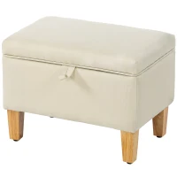 HOMCOM 16L Linen Storage Ottoman Padded Footstool with Rubberwood Legs for Storage Box, Bed End, Shoe Bench, Seating, Beige(m-11)