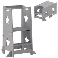 AIYAPLAY Scala Montessori Convertibile in Set Tavolo e Sedie con Barra di Sicurezza, in Legno, 60x44.5x86 cm, Grigio(m-11)