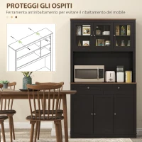 HOMCOM Credenza Cucina Alta con 4 Armadietti, 2 Cassetti e Piano Centrale, 100x40x180 cm, Nero(m-6)