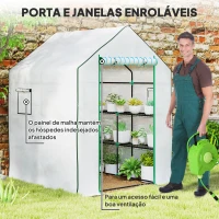 Outsunny Estufa de Jardim Pequena de 3 Níveis com 6 Prateleiras Porta Enrolável e Capa de PE 140x143x190 cm Branco(m-6)