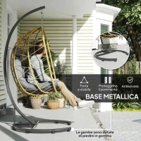Outsunny Poltrona Sospesa e Pieghevole con Cuscini, in Acciaio e Rattan PE, 102x102x195 cm, Nera Grigia e Beige(m-5)