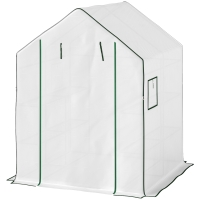 Outsunny Serre de Jardin avec 6 Étagères Porte Enroulable Couverture en PE et Structure en Acier 140x143x190 cm Blanc