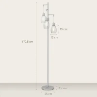 HOMCOM 3-Light Floor Lamp, 170cm Industrial Dimmable Standing Lamp with Steel Wire Cage Lampshades for Living Room, Bedroom, Dining Room, Study, Bulb Not Included, Silver Tone(m-3)