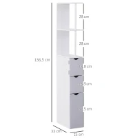 HOMCOM Etagère gain de place WC ou salle de bain 15L x 33l x 136H cm 3 niveaux 2 tiroirs et placard MDF métal blanc gris(m-3)