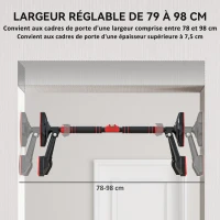 SPORTNOW Barre de traction réglable de 80 à 110 cm, barre de porte niveau intégré, structure triangulaire, jusqu'à 225 kg, noir(m-4)