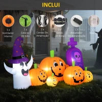 Outsunny Abóbora Insuflável de Halloween com Fantasma Lápida com Luzes LED IP44 e Insuflador para Festas 240x130x130 cm Multicolor(m-6)