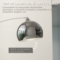 HOMCOM Lampada da Terra Vintage ad Arco con Asta Regolabile, Interruttore a Pedale, Attacco E27, Argento(m-7)