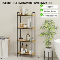 HOMCOM Estante de Casa de Banho de Bambu de 3 Níveis Estante de Armazenamento com 3 Prateleiras Ripas e Estrutura de Aço 41,5x21,5x106 cm Madeira e Preto(m-5)