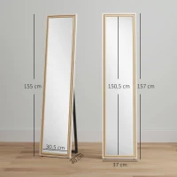 HOMCOM Espejo de Cuerpo Entero 157x37 cm con Marco Bicolor Espejo de Pie Inclinado o Colgante Blanco y Natural(m-3)
