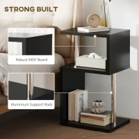 HOMCOM Table d'Appoint avec Lumière LED de 3 Niveaux avec Étagères et Structure en Aluminium pour Salon Chambre à Coucher 44x38x75 cm Noir(m-4)