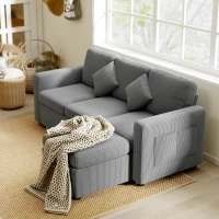 HOMCOM Sofá 3 Plazas Modulable con Puf Contenedor en Terciopelo acanalado, 196x139x85 cm, Gris Claro(m-4)