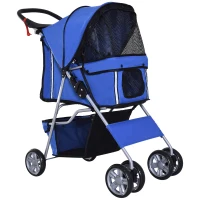 PawHut Poussette buggy pliable animaux porte-gobelet panier de rangement tissu 600D Oxford acier 75 x 45 x 97 cm bleu(m-11)