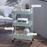 HOMCOM Multifunctionele Keukenkar, 3 Planken, 4 Wielen, 45 cm x 30,6 cm x 79 cm, Lichtblauw(m-6)
