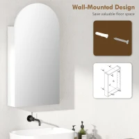HOMCOM Arched Bathroom Mirror Cabinet with Adjustable Glass Shelves - White(m-6)