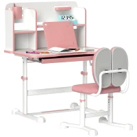 AIYAPLAY Juego de Escritorio y Silla para Niños de +3 Años Altura Ajustable con Tablero Inclinable 80x55x107,5 cm Rosa(m-10)
