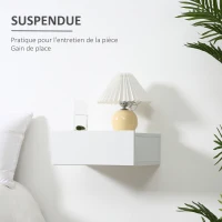 HOMCOM Lot de 2 Tables de Chevet murales - Lot de 2 Tables de Nuit - tiroir Coulissant, Plateau - Panneaux Particules Blanc(m-5)
