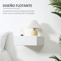 HOMCOM Set de 2 Mesitas de Noche Flotantes con 1 Cajón Diseño Montado en la Pared Estilo Moderno para Dormitorio 40x30x15 cm Blanco(m-4)