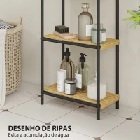 HOMCOM Estante de Casa de Banho de Bambu de 3 Níveis Estante de Armazenamento com 3 Prateleiras Ripas e Estrutura de Aço 41,5x21,5x106 cm Madeira e Preto(m-6)