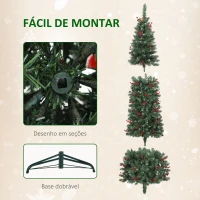 HOMCOM Árvore de Natal Slim 230 cm com Luzes LED 8 Modos de Iluminação 761 Ramos com Purpurina Prateada Pinhas e Bagas Verde(m-7)