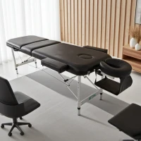 Portable Aluminium Massage Table, 3-Section Foldable Couch Bed with Adjustable Headrest, Arm Support, and Carrying Bag, Black(m-10)