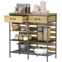 HOMCOM Buffet da cucina, con 2 cassetti e 3 ripiani aperti, 90 x 40 x 91 cm, Legno naturale e nero(m-6)