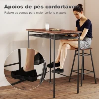 HOMCOM Mesa Alta de Cozinha com 2 Bancos EstiIo Industrial Prateleira Aberta Apoio para Pés para Espaços Reduzidos Castanho(m-6)