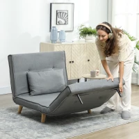 HOMCOM Poltrona 2 em 1 Sofá Cama Individual Dobrável com Encosto Ajustável e Almofada Carga 125 kg 90x78x79 cm Cinza(m-7)
