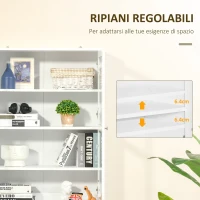 HOMCOM Mobile Libreria con 2 Armadietti, Ripiani Regolabili e Ante in Vetro, 76x40x178.5 cm, Bianco(m-5)