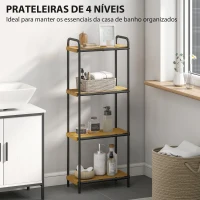 HOMCOM Estante de Casa de Banho de Bambu de 3 Níveis Estante de Armazenamento com 3 Prateleiras Ripas e Estrutura de Aço 41,5x21,5x106 cm Madeira e Preto(m-4)