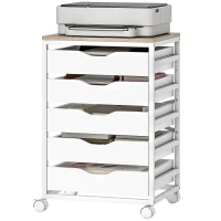 HOMCOM Caisson bureau mobile, meuble rangement sur roulettes bois avec 5 tiroirs, poignées encochées, 50 x 40 x 74,5 cm , blanc(m-1)