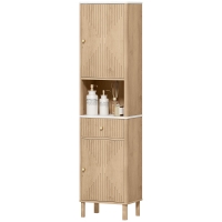 HOMCOM Armoire salle de bain haute meuble de rangement colonne avec tiroir coulissant silencieux 2 placards 41,5x30x168cm chêne