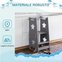 AIYAPLAY Scala Montessori Convertibile in Set Tavolo e Sedie con Barra di Sicurezza, in Legno, 60x44.5x86 cm, Grigio(m-6)