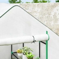 Outsunny Serre de Jardin avec 6 Étagères Porte Enroulable Couverture en PE et Structure en Acier 140x143x190 cm Blanc(m-5)