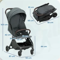 AIYAPLAY Foldable Baby Stroller with Adjustable Seat, 5-Point Harness, Canopy, Basket, 6.3kg Lightweight & Compact, Dark Grey(m-3)