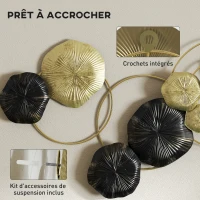 HOMCOM Décoration murale en métal en forme de feuille de lotus, design unique à plusieurs disques, 84 x 35 cm, doré et noir(m-5)