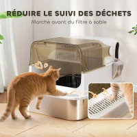PawHut Bac à litière pour chat fermé en acier inoxydable, maison de toilette pour chat avec pelle, 70 x 50 x 46,5 cm, blanc(m-7)